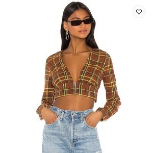 Hours Zip-up Plaid Top